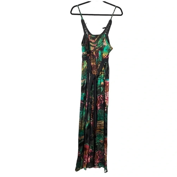 Desigual Multi Colour Print Silk Blend Crochet Braided Maxi Dress - Picture 3 of 13